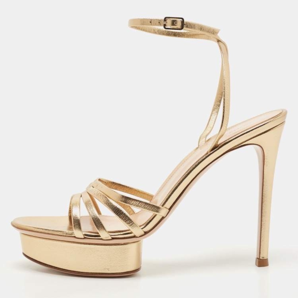 Gianvito Rossi Metallic Gold Strappy Platform Sandals